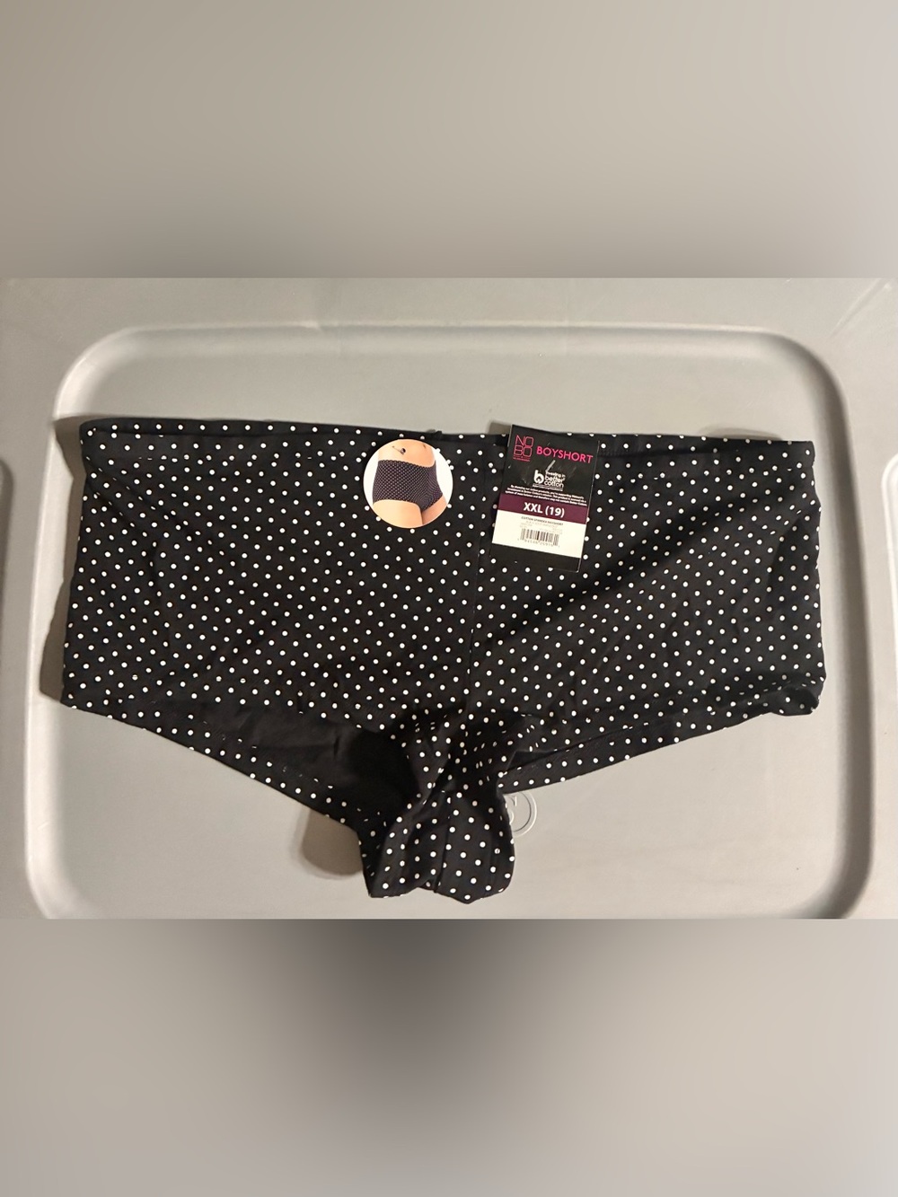 Women's Polka Dot Boyshorts underwear - Black/White - XXL - Cotton stretch